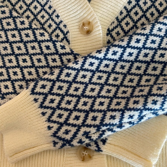 Cider Navy and Cream Diamond Knit Cardigan - Picture 11 of 11